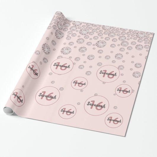 Zoete 16 roze goud roze diamanten cadeaupapier (Uitgerold)