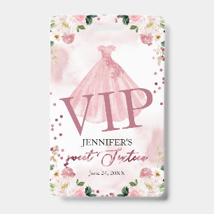 Zoete 16 Roze Gouden Bloemenjurk 16 VIP Verjaardag Badge