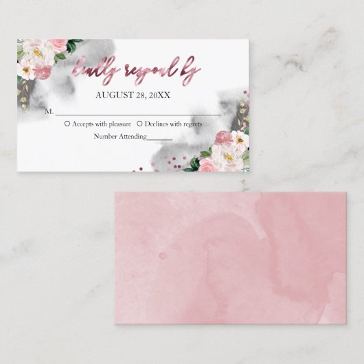 Zoete 16 Roze Gouden Blos Bloemige RSVP Bijlage Visitekaartje (Voorkant / Achterkant)