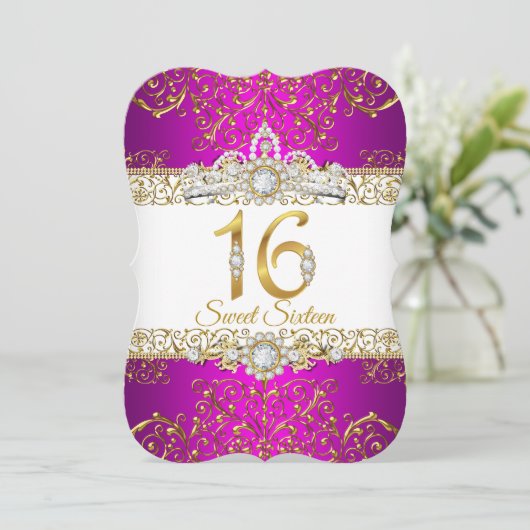 Zoete 16 roze gouden diamantglamour Birthday Kaart (Staand voorkant)