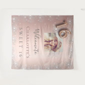 Zoete 16 roze gouden foto zilveren glitter welkom wandkleed (Voorkant (horizontaal))