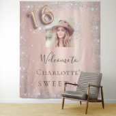 Zoete 16 roze gouden foto zilveren glitter welkom wandkleed (In situ)