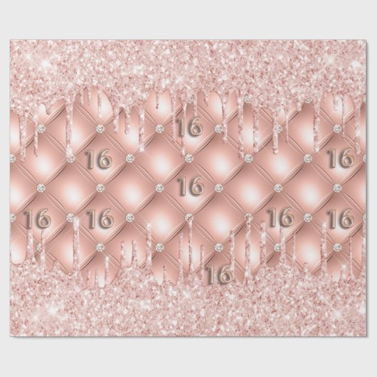 Zoete 16 roze gouden glans druppels roze luxe  cadeaupapier (Vlak)
