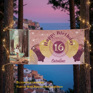 Zoete 16 Roze Gouden Glitter Ballon Parade Foto Spandoek