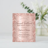 Zoete 16 Roze Gouden Glitter Verjaardagsuitnodigin (Staand voorkant)