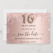 Zoete 16 roze gouden glitters foto save the date (Voorkant)