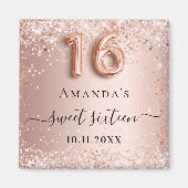 Zoete 16 roze gouden glitterspoeder naam magneet (Voorkant)