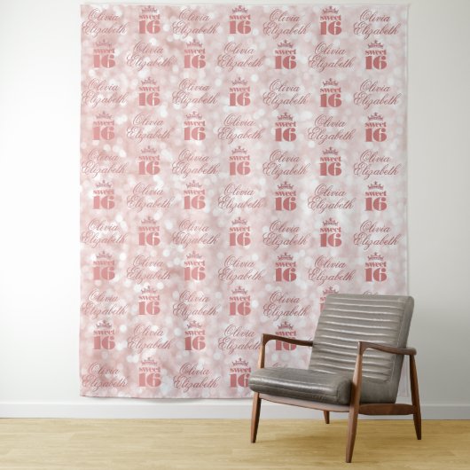 Zoete 16 Roze Gouden Stap en Herhaal Feest Wandkleed (In situ)