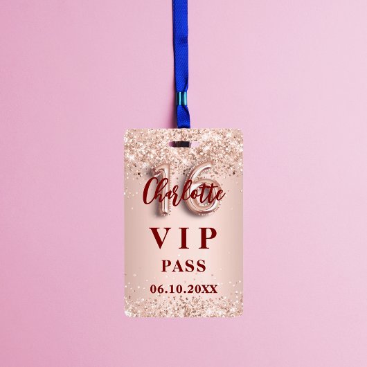 Zoete 16 roze gouden vip-feestpas badge