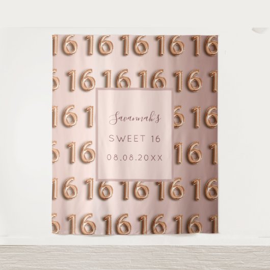 Zoete 16 roze goudroze monogram 16e verjaardag wandkleed (Voorkant)