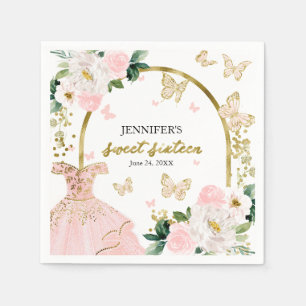 Zoete 16 Roze Jurk met Bloemen Blozend Vlinder Servet
