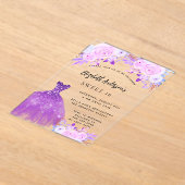 Zoete 16 roze paarse bloemen jurk doorzichtig acryl uitnodigingen (Laagn)