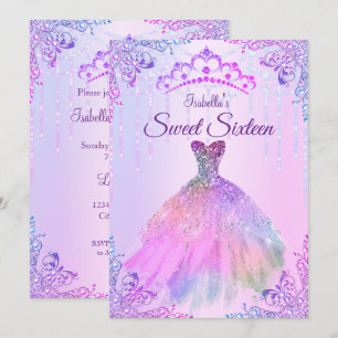 Zoete 16 Roze Paarse Lilac Zilveren Parel Jurk Kaart