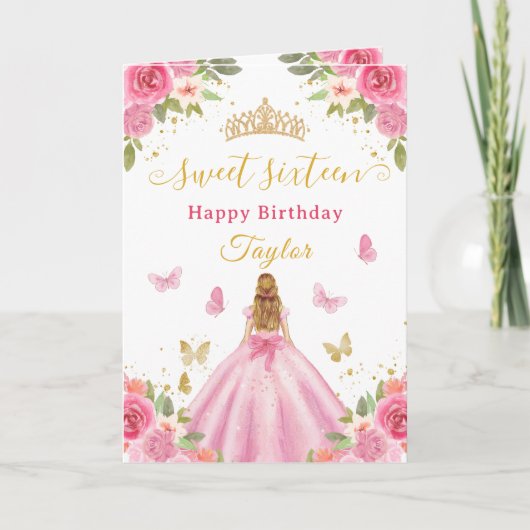 Zoete 16 Roze Prinses Blond Meisje Kaart (Voorkant)
