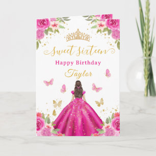 Zoete 16 Roze Prinses Bruinharig Meisje Kaart