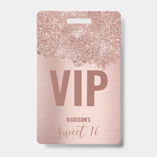Zoete 16 Roze Roos Gouden Glitter Glinstering Badge