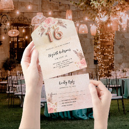 Zoete 16 roze roos roze floralen RSVP All In One Uitnodiging
