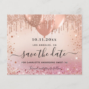 Zoete 16 roze rose goud budget save the date flyer