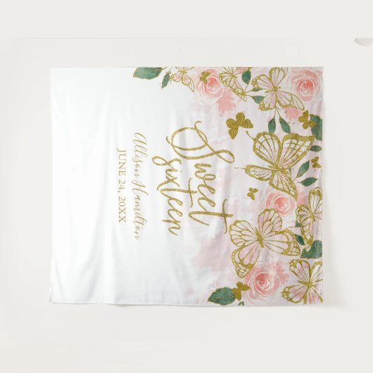 Zoete 16 Roze Vlinders Bloemen Achtergrond Wandkleed (Voorkant (horizontaal))