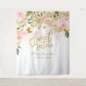 Zoete 16 Roze Vlinders Bloemen Achtergrond Wandkleed (Voorkant)