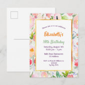 Zoete 16 roze waterkleurige bloemenuitnodiging briefkaart (Voorkant / Achterkant)