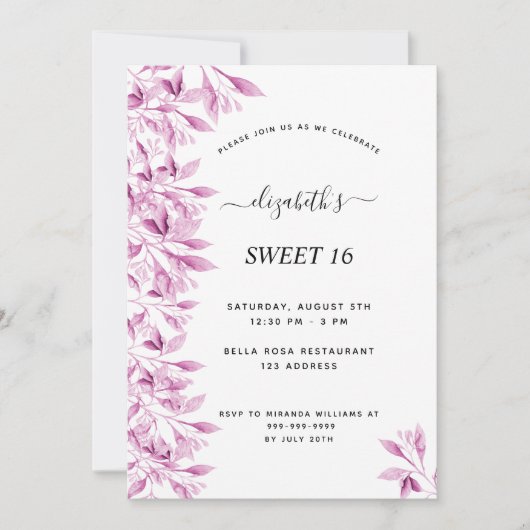 Zoete 16 roze witte bloemen elegant kaart (Voorkant)