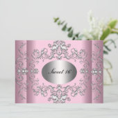 Zoete 16 Roze Zilver Elegant Save The Date (Staand voorkant)