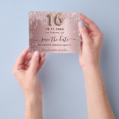 Zoete 16 roze zilveren budget save the date flyer (Hand)