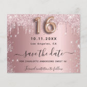 Zoete 16 roze zilveren budget save the date flyer (Voorkant)