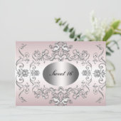Zoete 16 Roze Zilveren Elegante Uitnodiging (Staand voorkant)