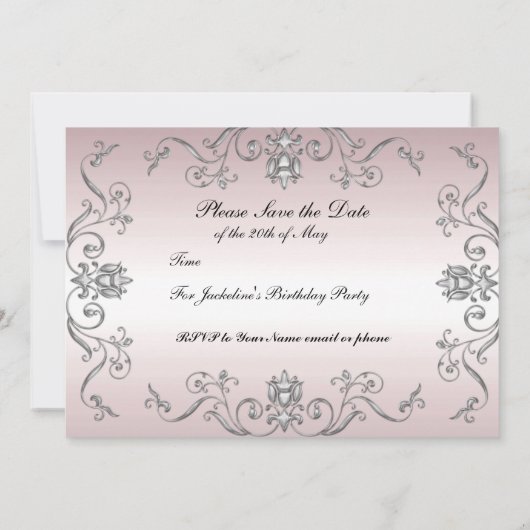 Zoete 16 Roze Zilveren Elegante Uitnodiging (Achterkant)