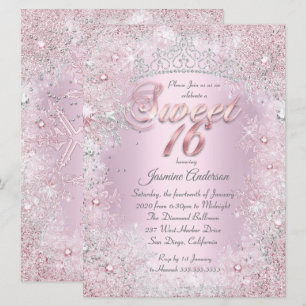Zoete 16 Roze Zilveren Winter Wonderland Tiara Kaart
