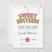 Zoete 16 Save the Date Blush Gold Balloons Glitter (Voorkant)