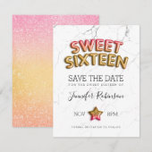 Zoete 16 Save the Date Blush Gold Balloons Glitter (Voorkant / Achterkant)