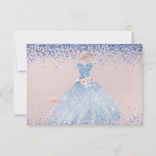 Zoete 16 Save the Date Dusty Blue Gown Invitation Kaart (Achterkant)