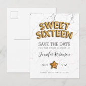 Zoete 16 Save the Date Gold Balloons Glitter Aankondigingskaart (Voorkant / Achterkant)
