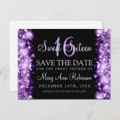Zoete 16 "Save the Date" Mousserende lichten Paars Aankondigingskaart (Voorkant / Achterkant)