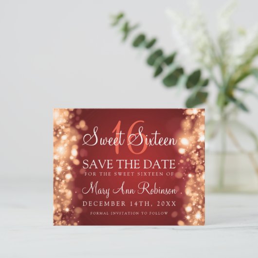 Zoete 16 "Save the Date" (Opslaan van datum) Rood  Save The Date (Staand voorkant)