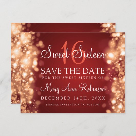 Zoete 16 "Save the Date" (Opslaan van datum) Rood Save The Date (Voorkant / Achterkant)