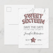 Zoete 16 Save the Date Roos Gold Balloons Glitter Aankondigingskaart (Voorkant / Achterkant)