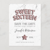 Zoete 16 Save the Date Roos Gold Balloons Glitter Aankondigingskaart (Voorkant)