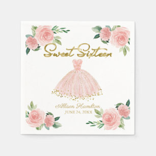 Zoete 16 servetten Blush jurk Roze bloemen