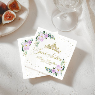 Zoete 16 servetten gouden tiara lavendel bloemen