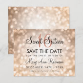 Zoete 16 Sparen de Datum Roos Gold Glitter Lichten Save The Date (Voorkant / Achterkant)