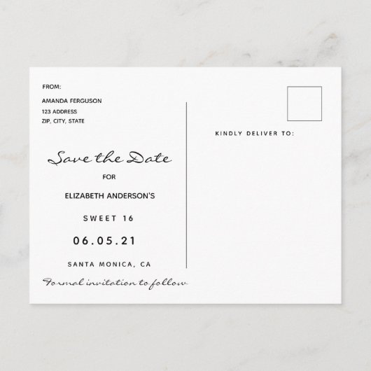 Zoete 16 Sparen de Datum zwarte gouden sterren roz Briefkaart (Achterkant)