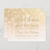 Zoete 16 Sparkle Lichten de Datum van gouden Bokeh Save The Date (Voorkant / Achterkant)