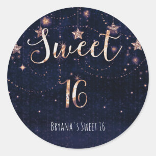 Zoete 16 Sterrennacht Paars Gouden Hemelse Gunsten Ronde Sticker