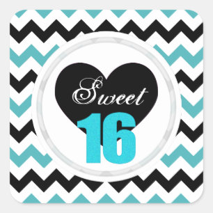 zoete 16 stickers: Blauwe en zwarte Chevron Print Vierkante Sticker