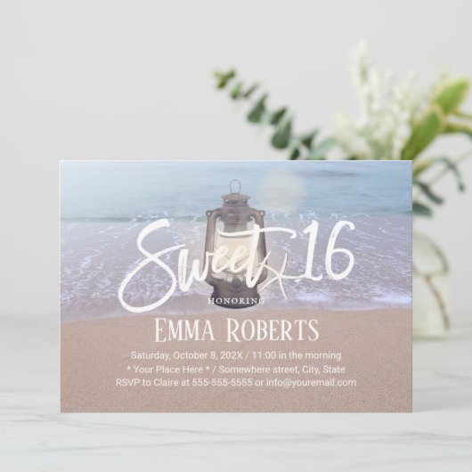 Zoete 16 strand Starfish &  Lantern Birthday Kaart (Staand voorkant)