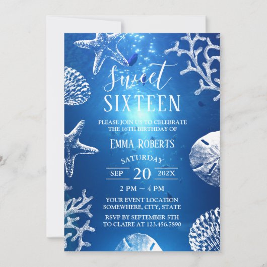 Zoete 16 strand Starfish Seashells underwater Kaart (Voorkant)